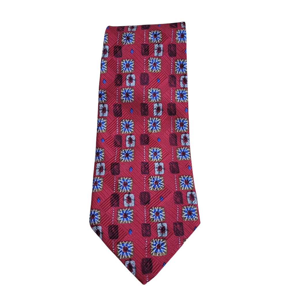 Robert Talbott Studio Mens Red Geometric Silk Necktie Hand Sewn USA Medallion